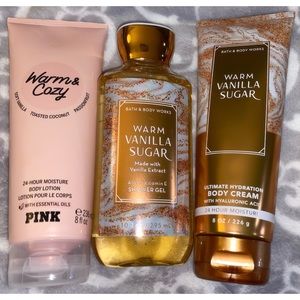 Warm Vanilla Sugar Body Gel, Body Cream, & VS Warm & Cozy Body Lotion Bundle NWT